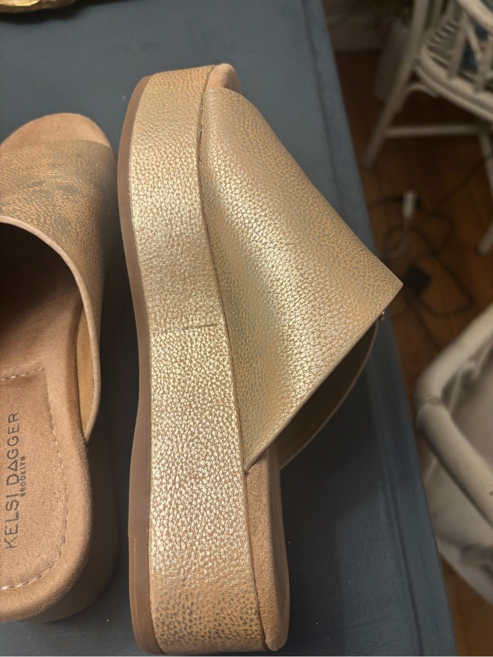 Kelsi Dagger Gold Slide Sandals with Buckle - Picture 3 of 5